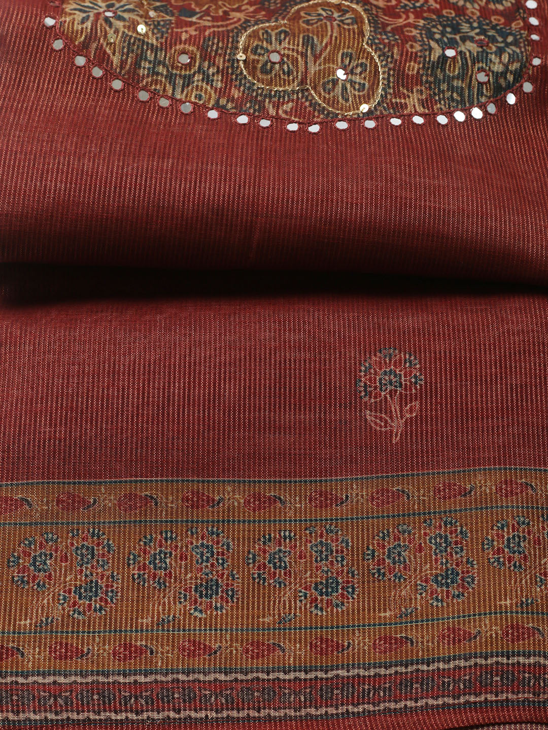 Embroidered Chanderi Unstitched Suit With Pant &amp; Dupatta