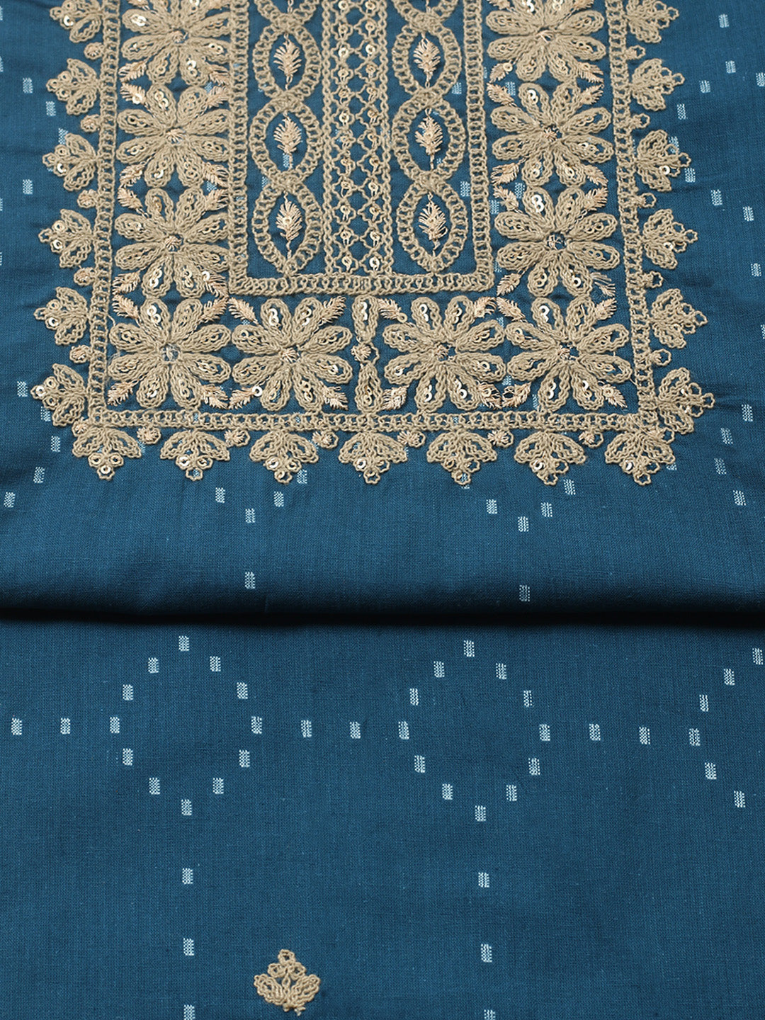 Embroidered Cotton Blend Unstitched Suit With Pant &amp; Dupatta