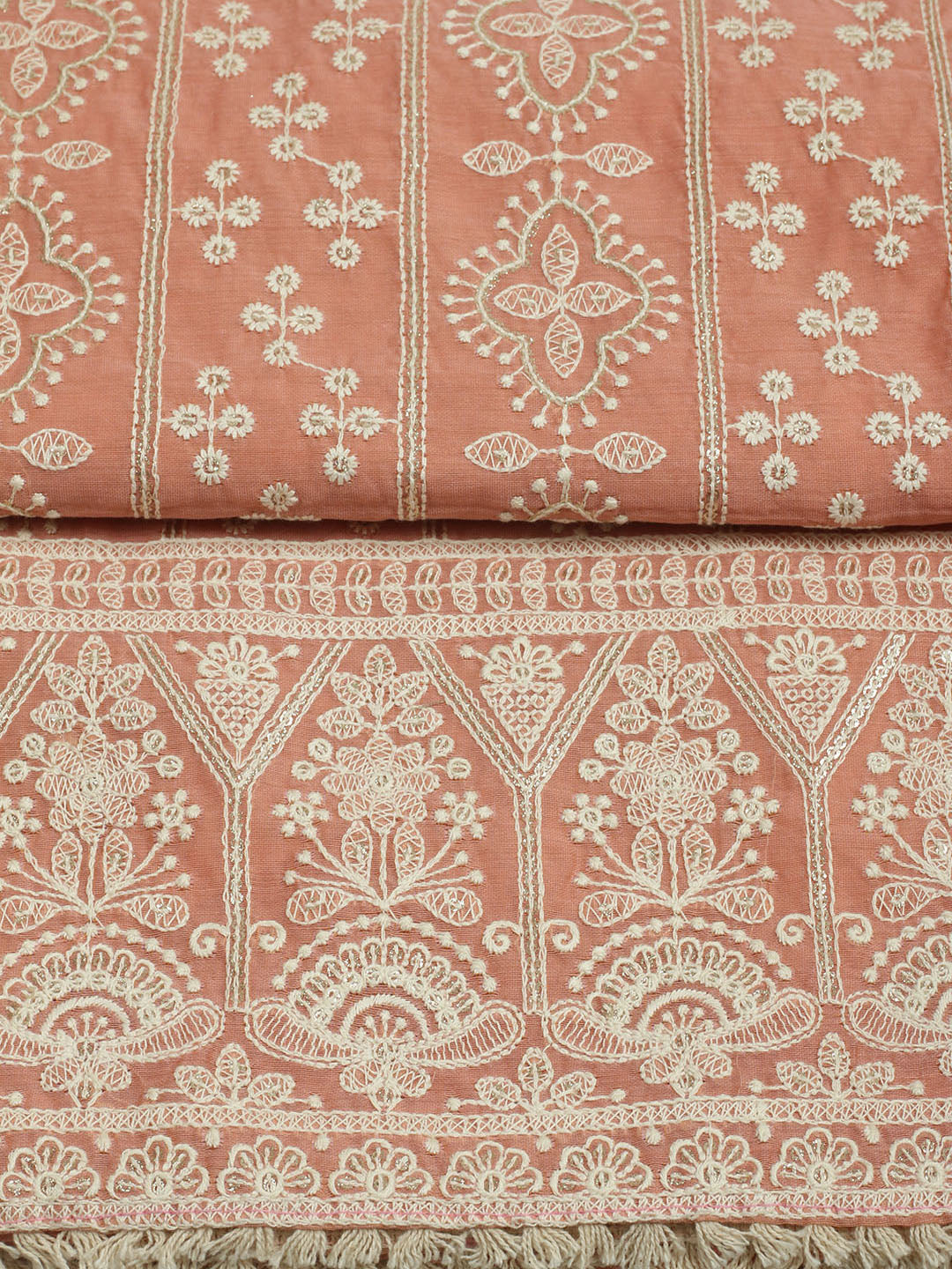 Embroidered Chanderi Unstitched Suit With Pant &amp; Dupatta