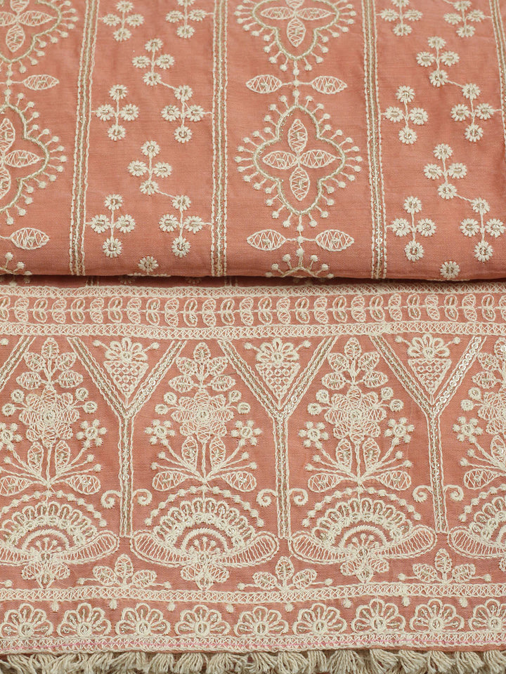Embroidered Chanderi Unstitched Suit With Pant &amp; Dupatta