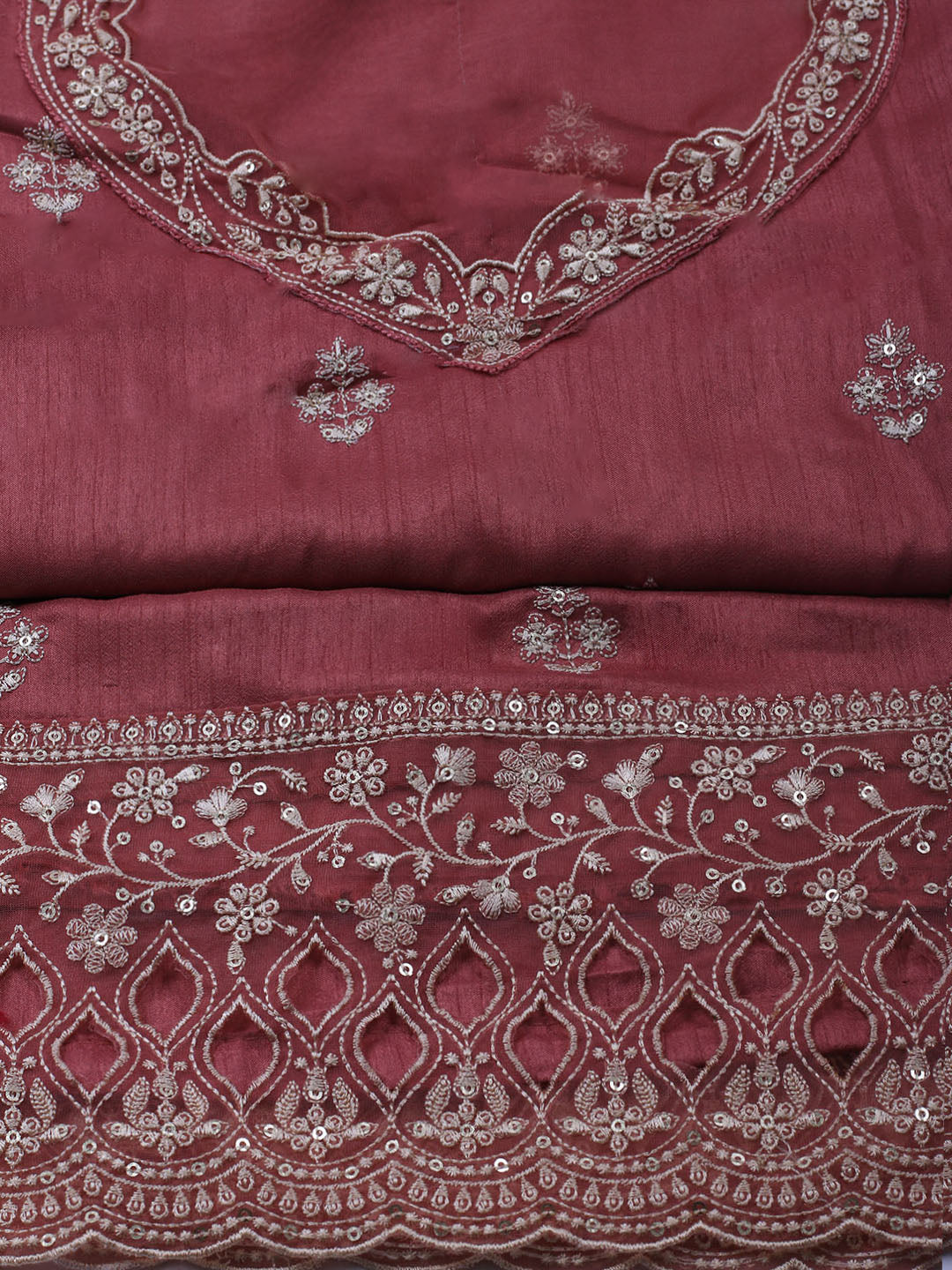 Embroidered Art Silk Unstitched Suit Piece With Dupatta