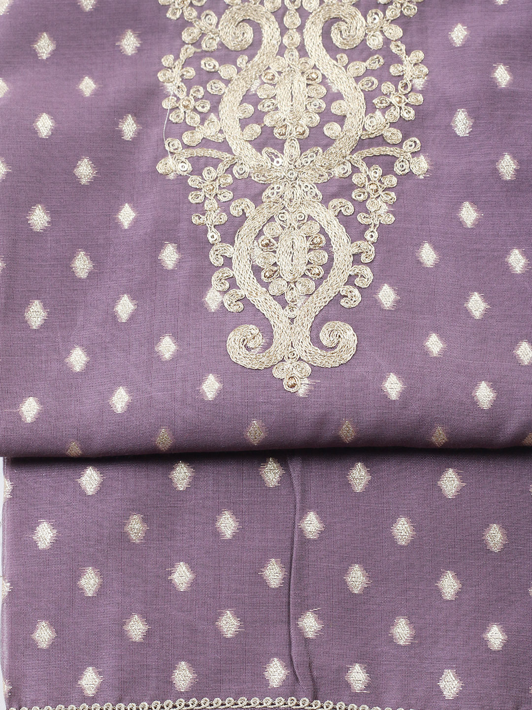 Embroidered Chanderi Unstitched Suit With Pant &amp; Dupatta