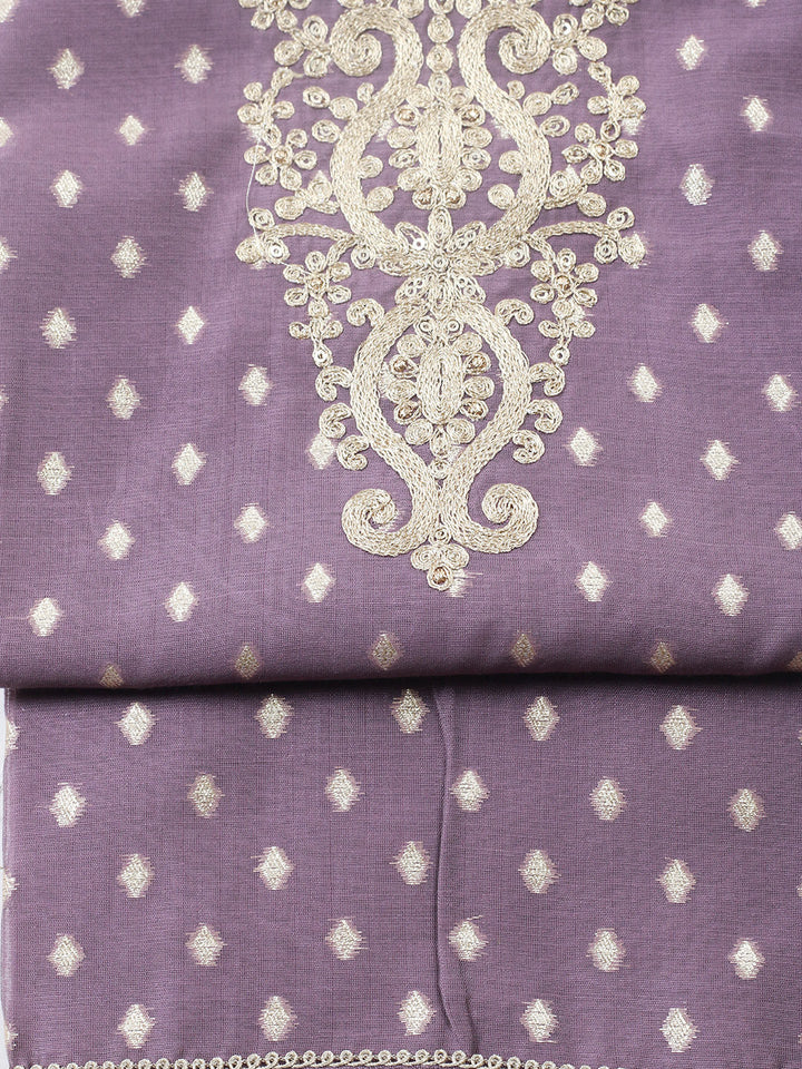 Embroidered Chanderi Unstitched Suit With Pant &amp; Dupatta