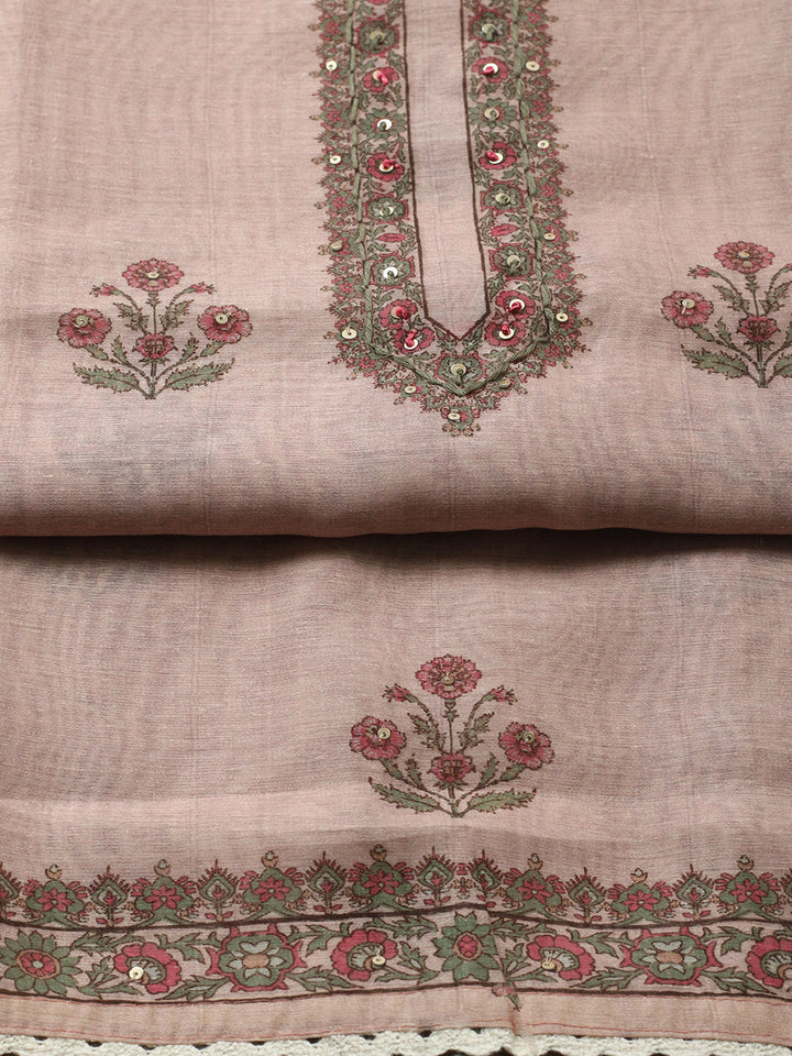 Embroidered Chanderi Unstitched Suit With Pant &amp; Dupatta