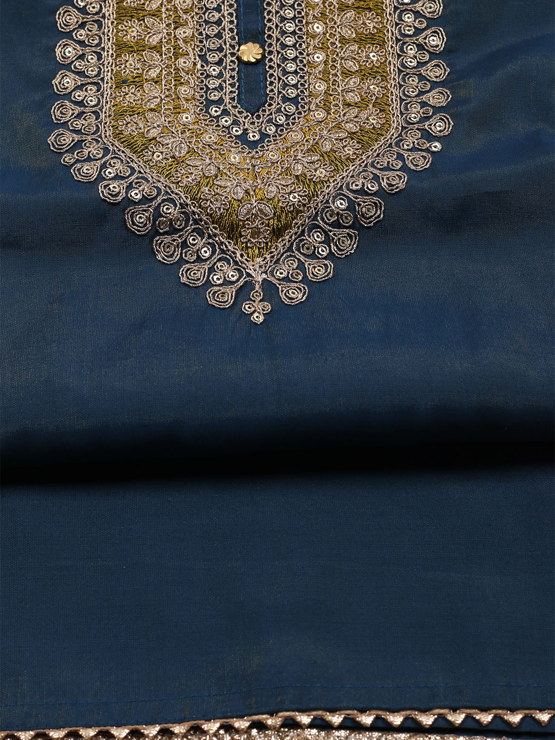 Neck Embroidered Chanderi Unstitched Suit With Dupatta