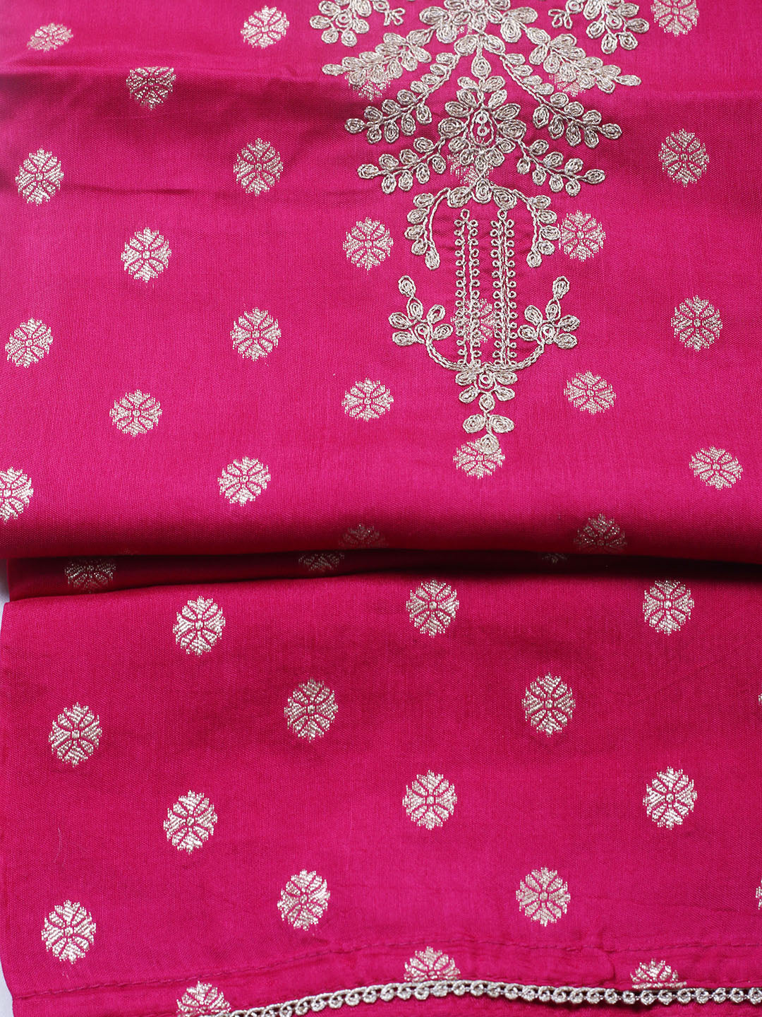 Embroidered Chanderi Unstitched Suit With Pant &amp; Dupatta