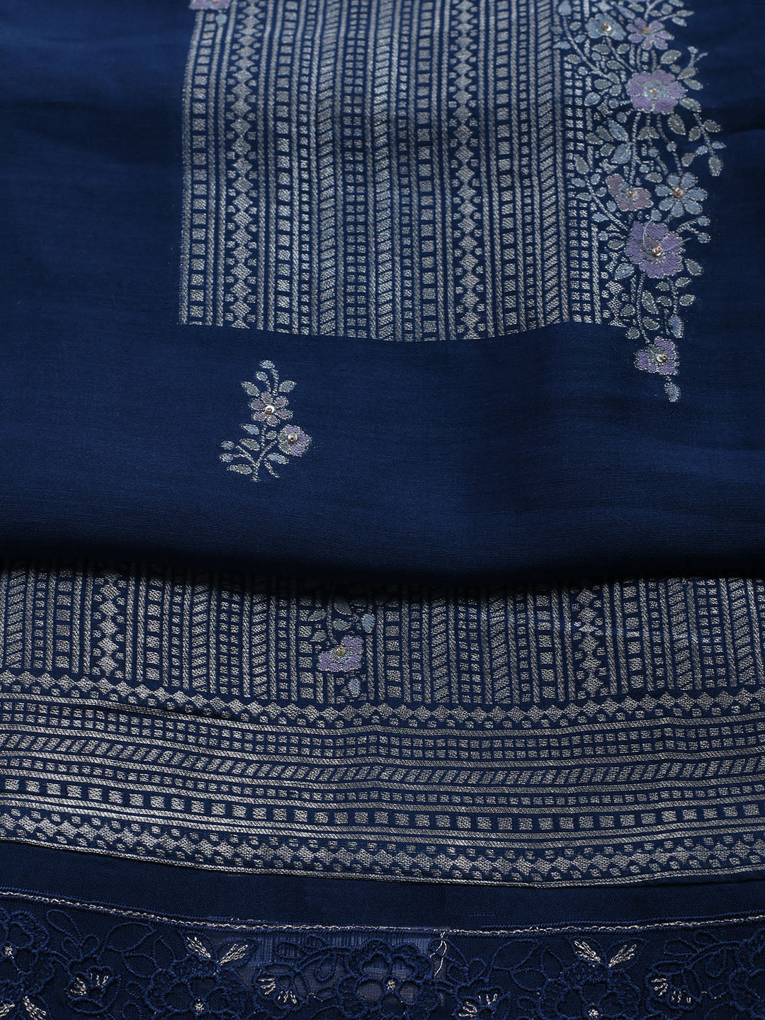 Embroidered Chanderi Unstitched Suit With Dupatta