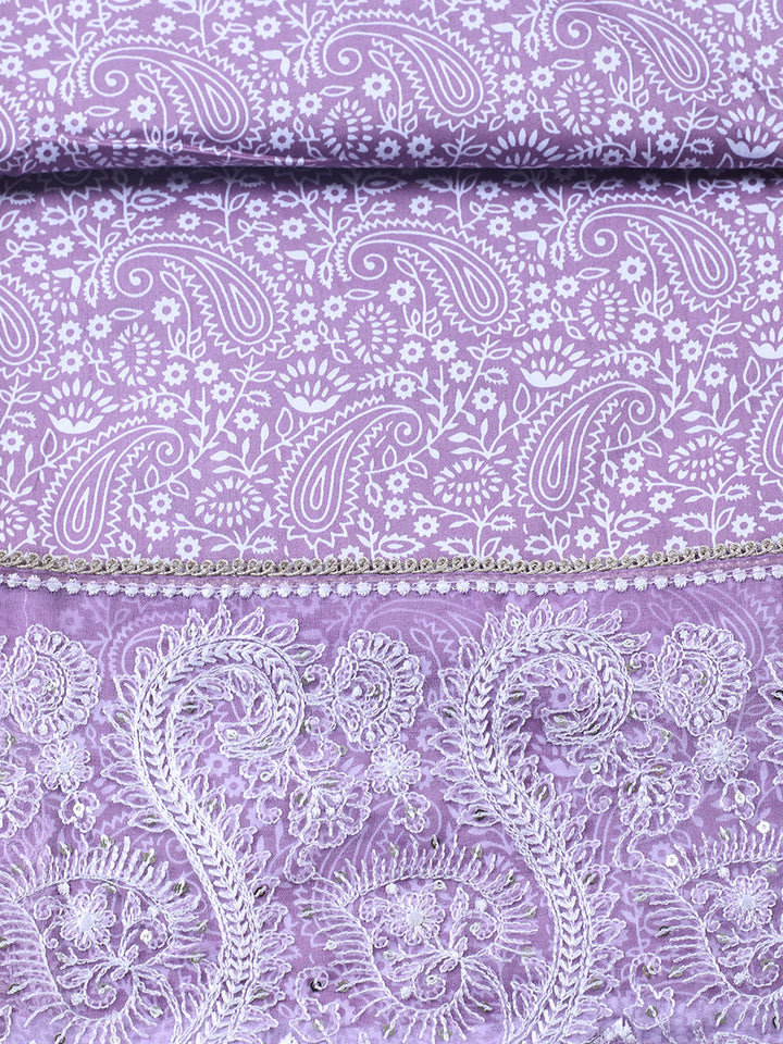 Printed Cotton Blend Unstitched Suit With Pant &amp; Dupatta