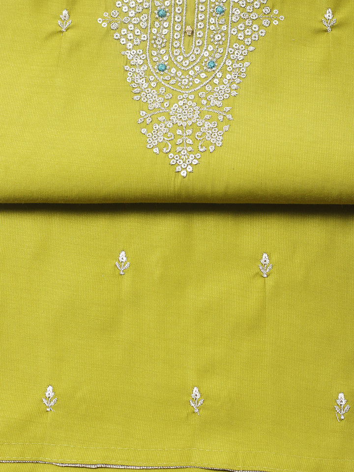 Embroidered Chanderi Unstitched Suit With Pant &amp; Dupatta