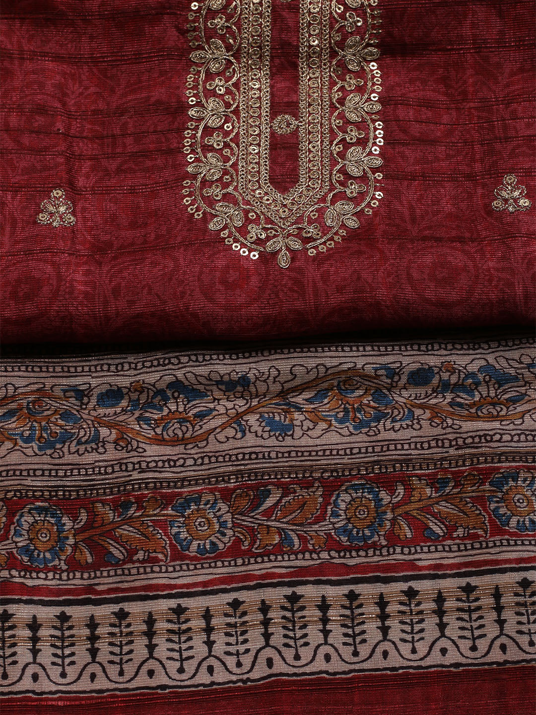 Embroidered Art Silk Unstitched Suit With Dupatta