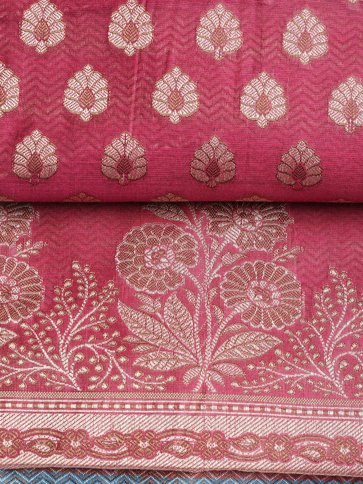 Woven Banarasi Chanderi Unstitched Suit With Dupatta
