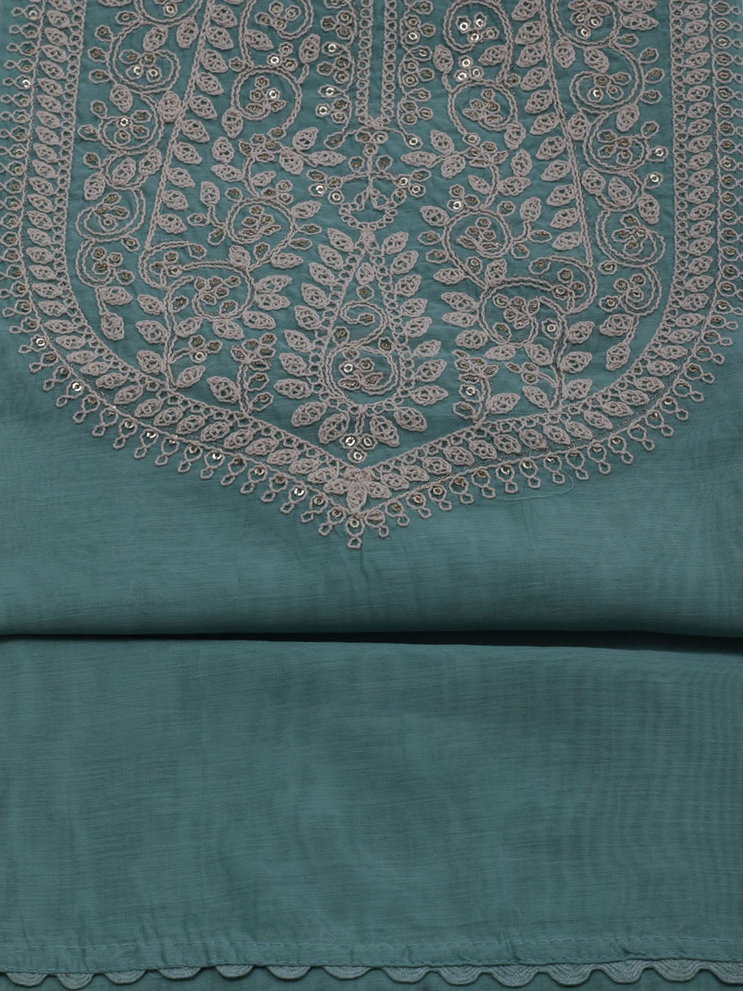 Neck Embroidered Chanderi Unstitched Suit With Dupatta