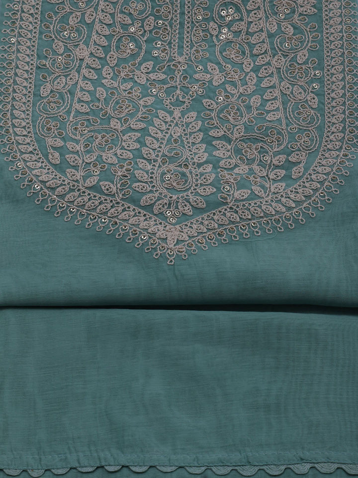 Neck Embroidered Chanderi Unstitched Suit With Dupatta