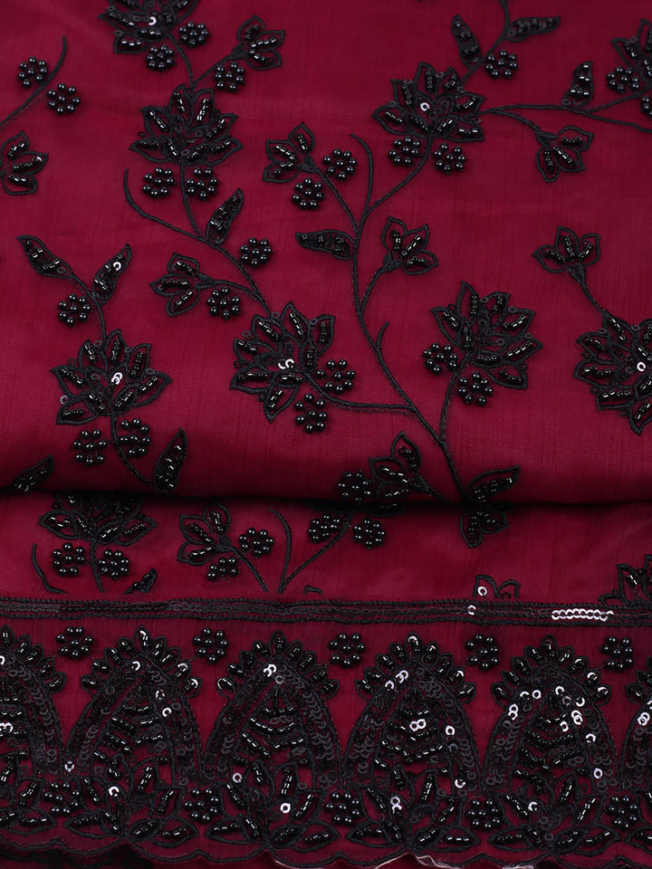Embroidered Organza Unstitched Suit With Pant &amp; Dupatta