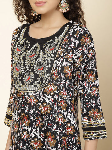 Floral Printed Cotton Kurta With Pants & Dupatta