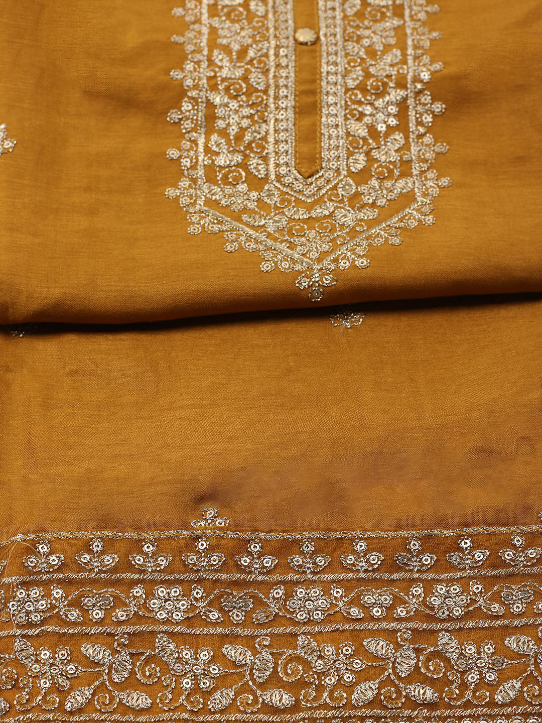 Neck Embroidered Chanderi Unstitched Suit With Dupatta