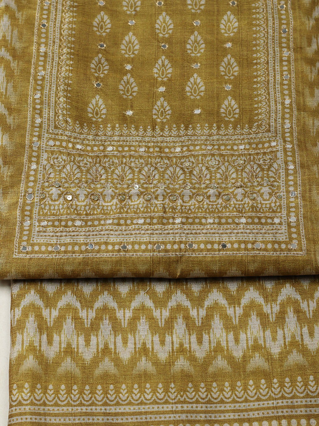 Embroidered Chanderi Unstitched Suit With Pant &amp; Dupatta