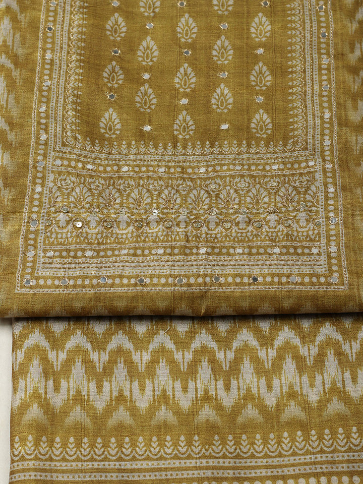 Embroidered Chanderi Unstitched Suit With Pant &amp; Dupatta