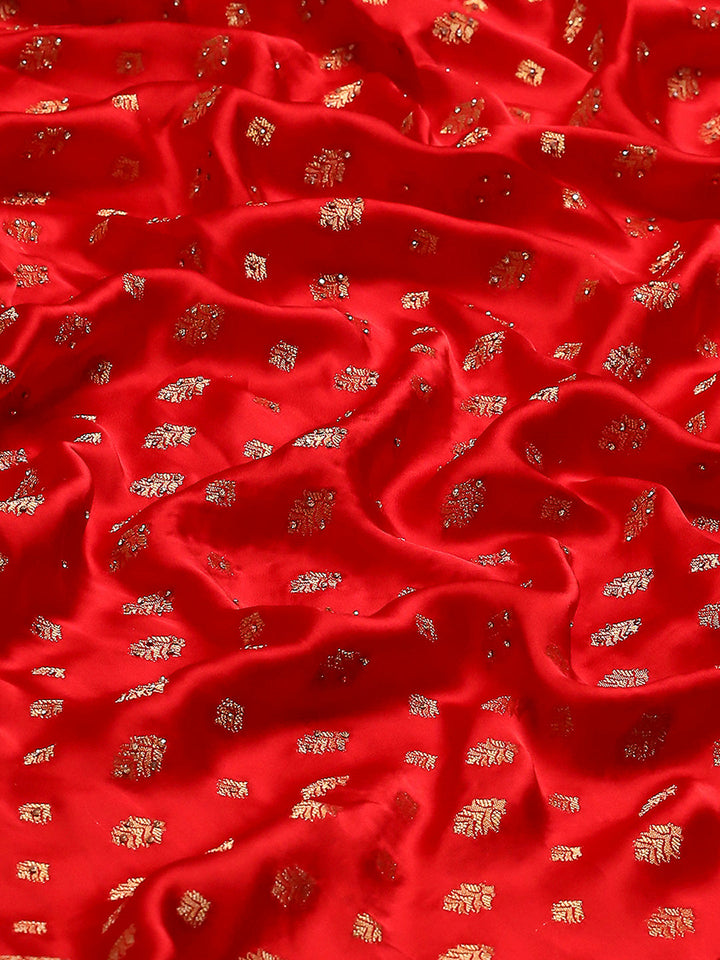 Stone Work Satin Embroidery Saree