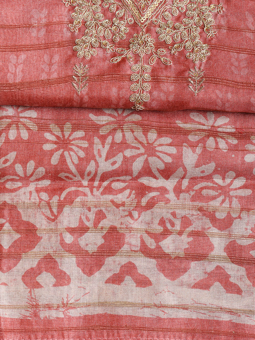 Neck Embroidered Chanderi Unstitched Suit With Dupatta