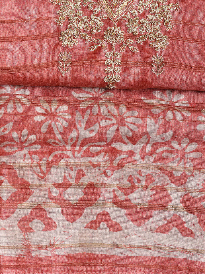 Neck Embroidered Chanderi Unstitched Suit With Dupatta