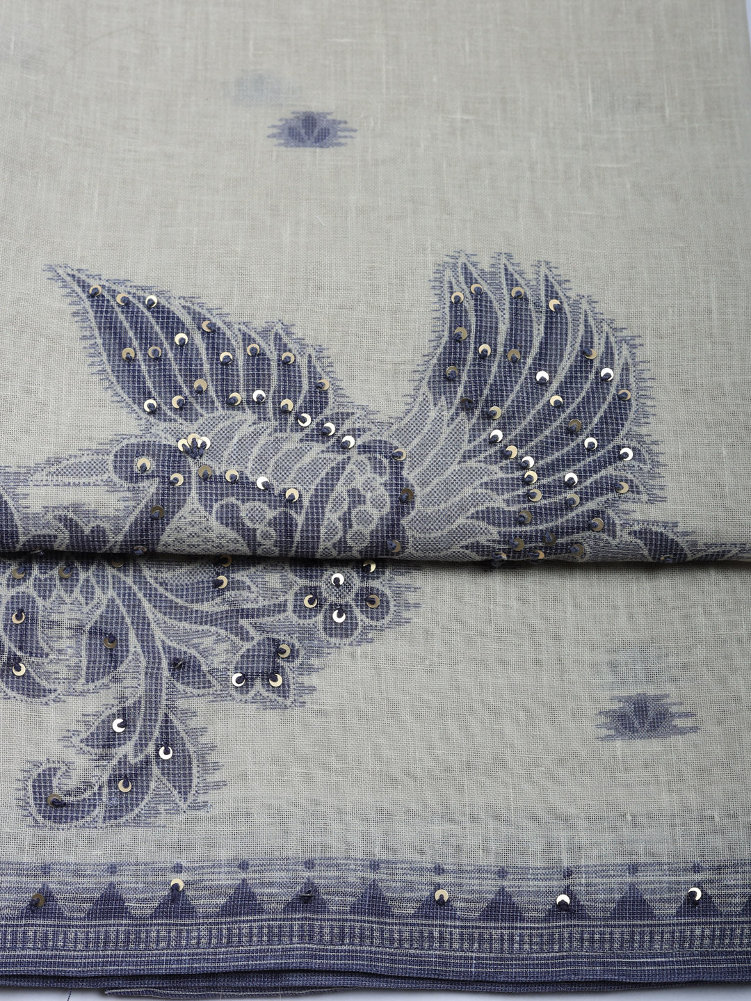 Printed Linen Blend Unstitched Suit With Pant &amp; Dupatta