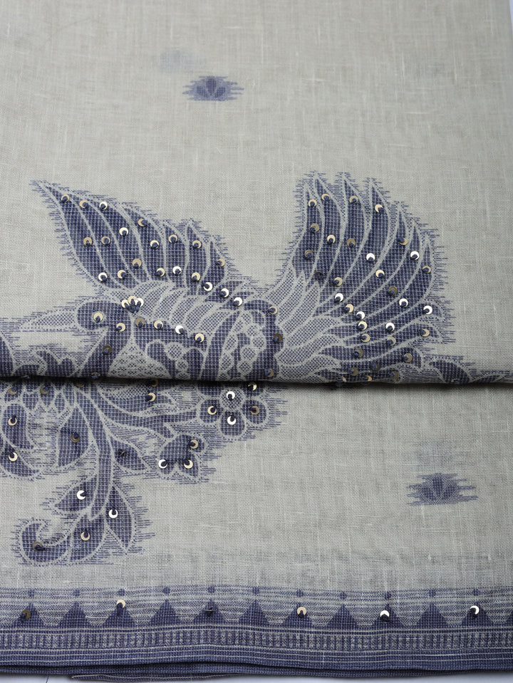 Printed Linen Blend Unstitched Suit With Pant &amp; Dupatta