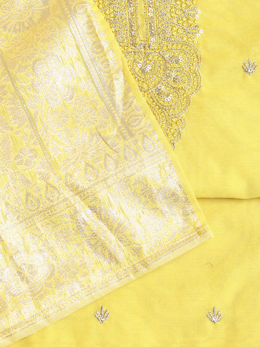 Embroidered Chanderi Unstitched Suit With Dupatta
