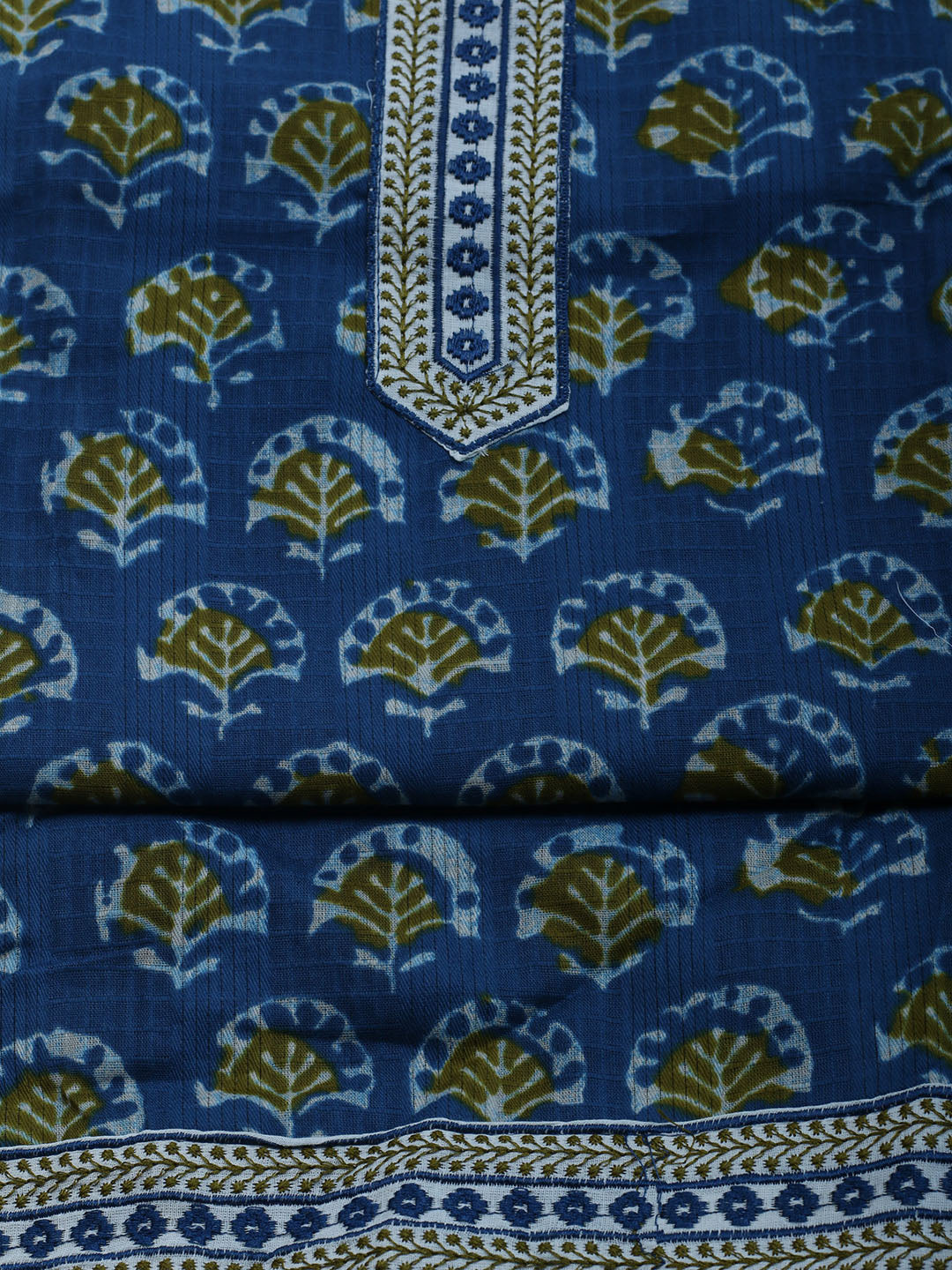Neck Embroidered Cotton Blend Unstitched Suit With Dupatta