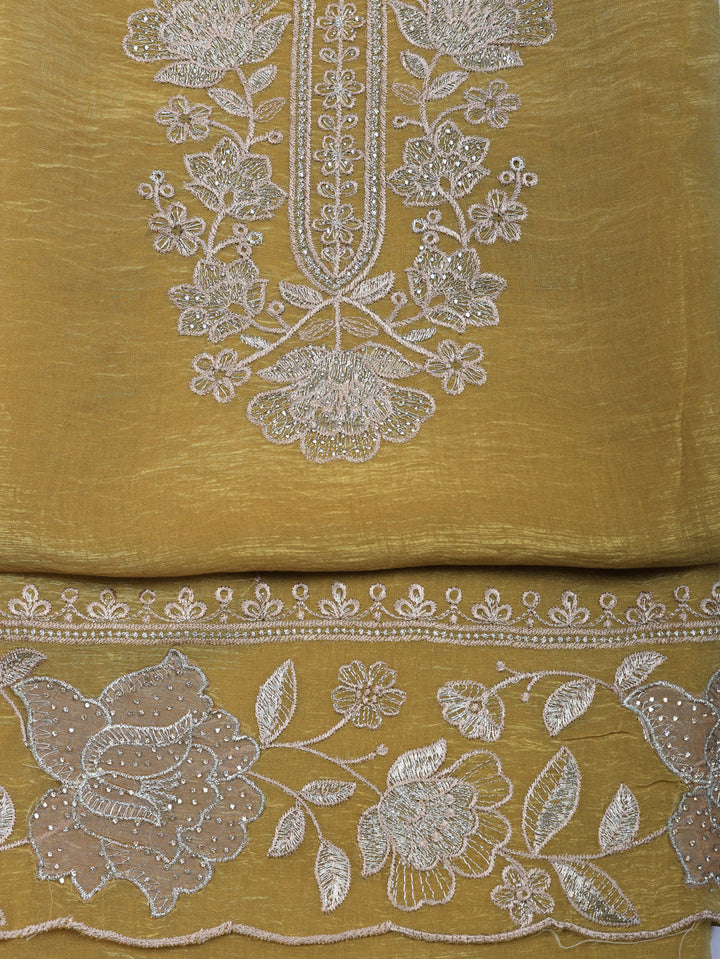 Embroidered Tissue Unstitched Suit With Pant &amp; Dupatta