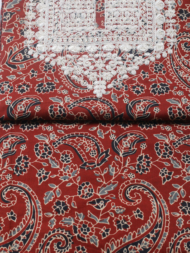 Printed Cotton Blend Unstitched Suit With Pant &amp; Dupatta