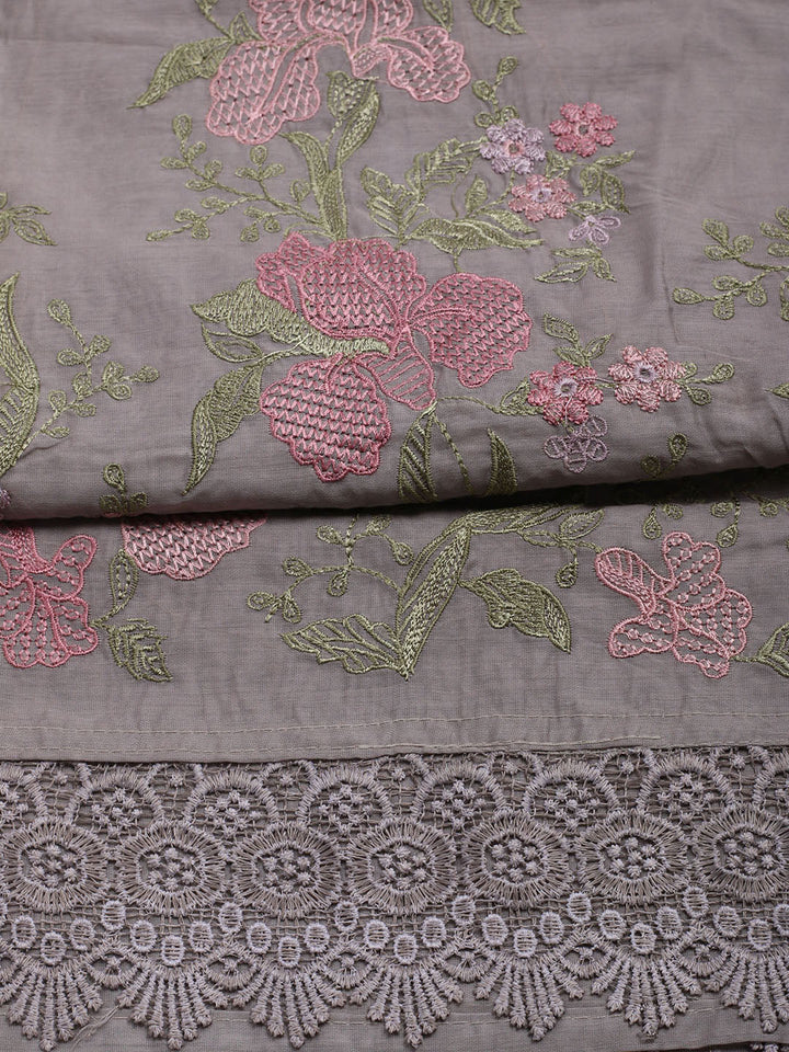 Embroidered Chanderi Unstitched Suit With Dupatta