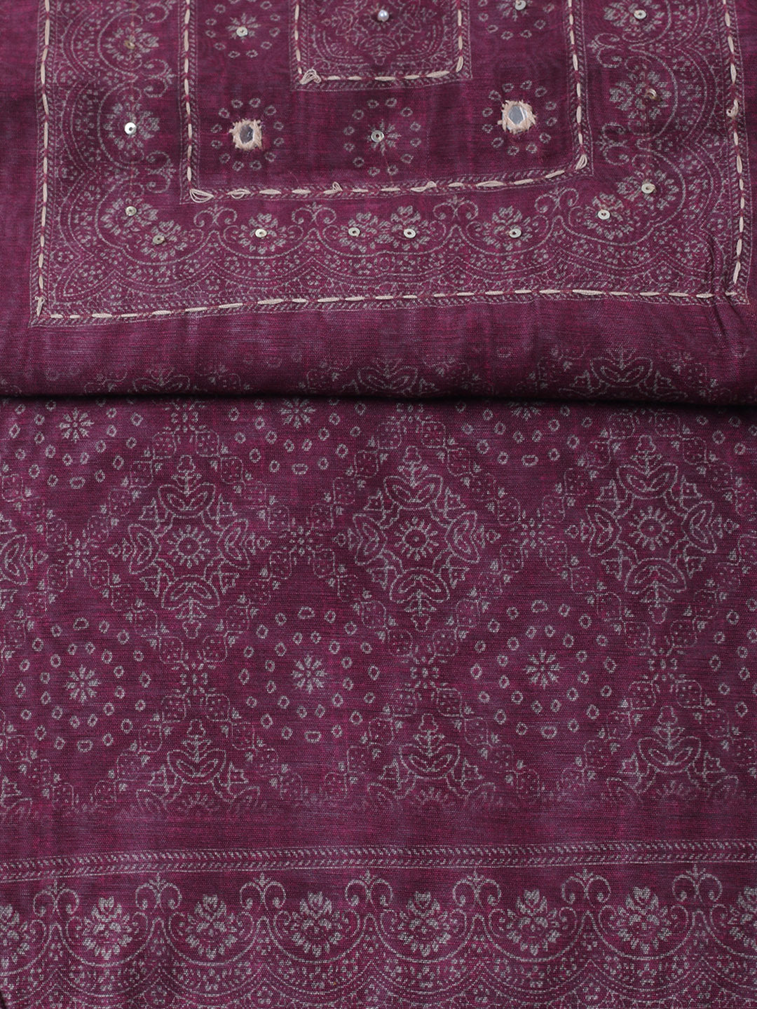 Embroidered Linen Blend Unstitched Suit With Pant &amp; Dupatta