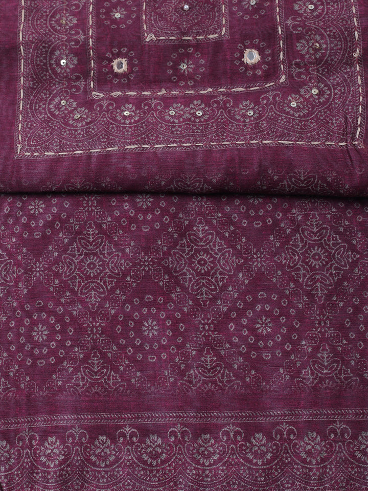 Embroidered Linen Blend Unstitched Suit With Pant &amp; Dupatta