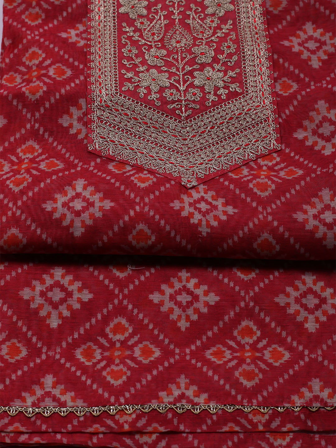 Embroidered Chanderi Unstitched Suit With Dupatta