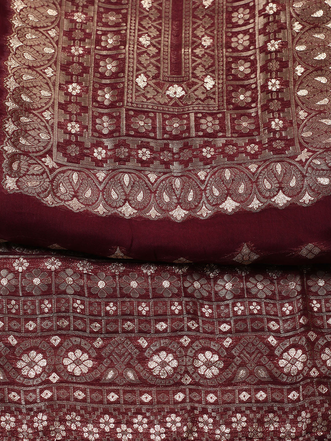 Woven Design Chanderi Unstitched Suit With Pant &amp; Dupatta