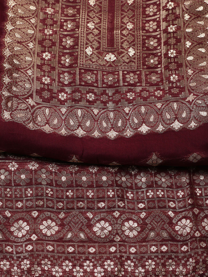 Woven Design Chanderi Unstitched Suit With Pant &amp; Dupatta