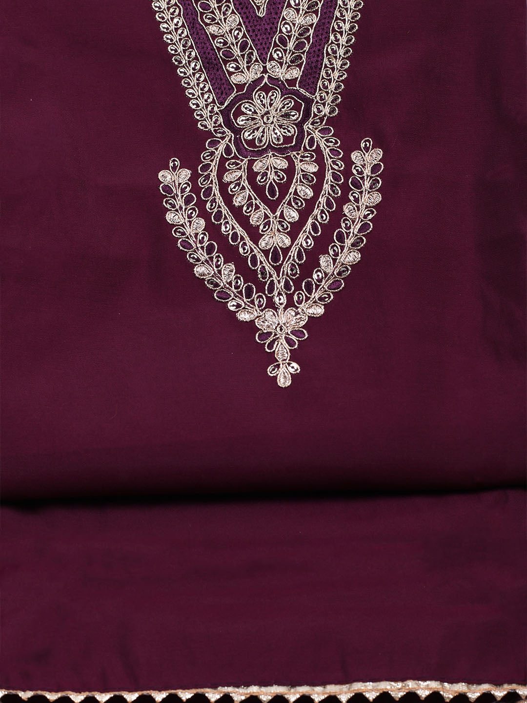 Neck Embroidered Chanderi Unstitched Suit With Dupatta