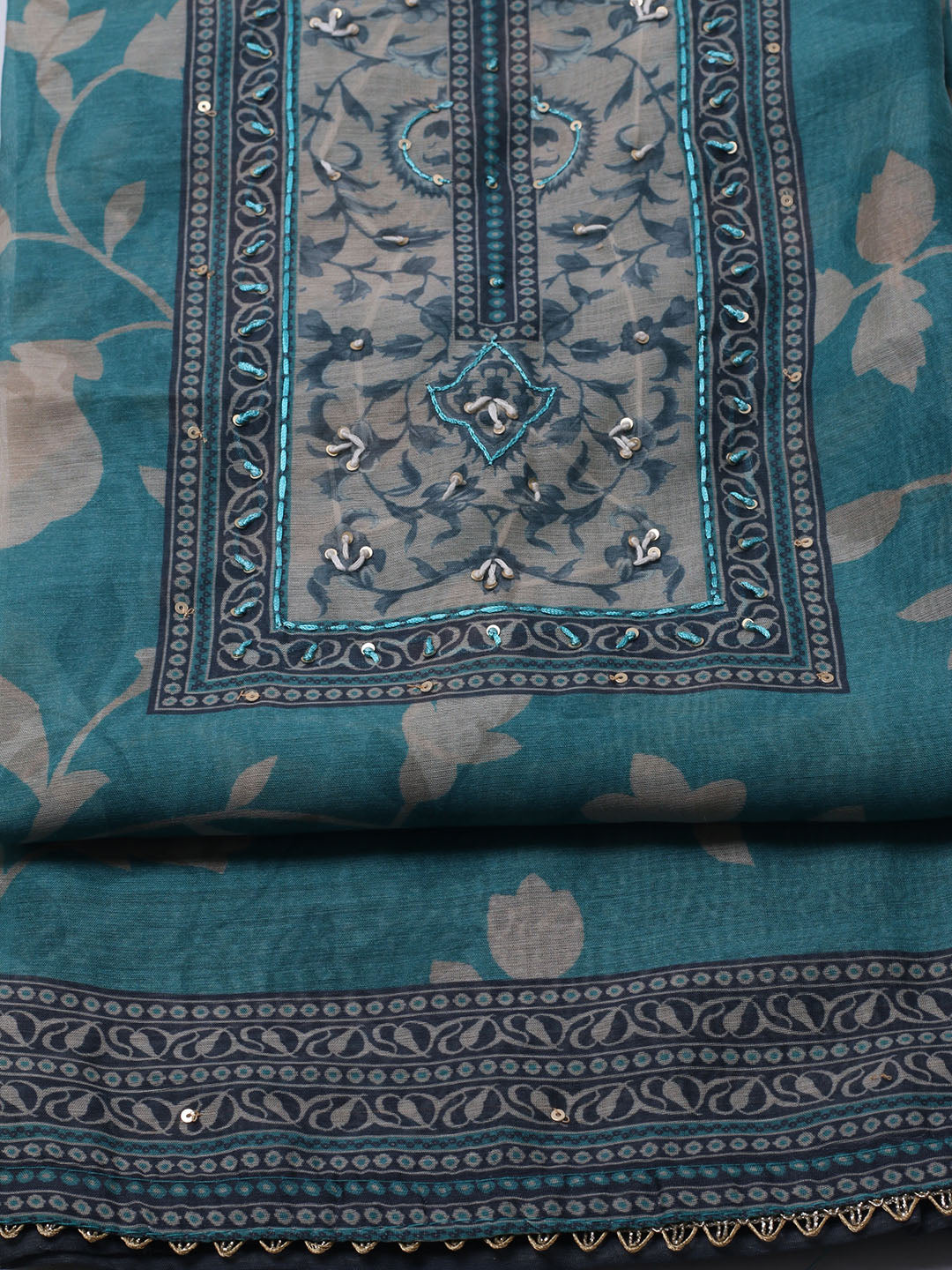 Printed Chanderi Unstitched Suit With Dupatta