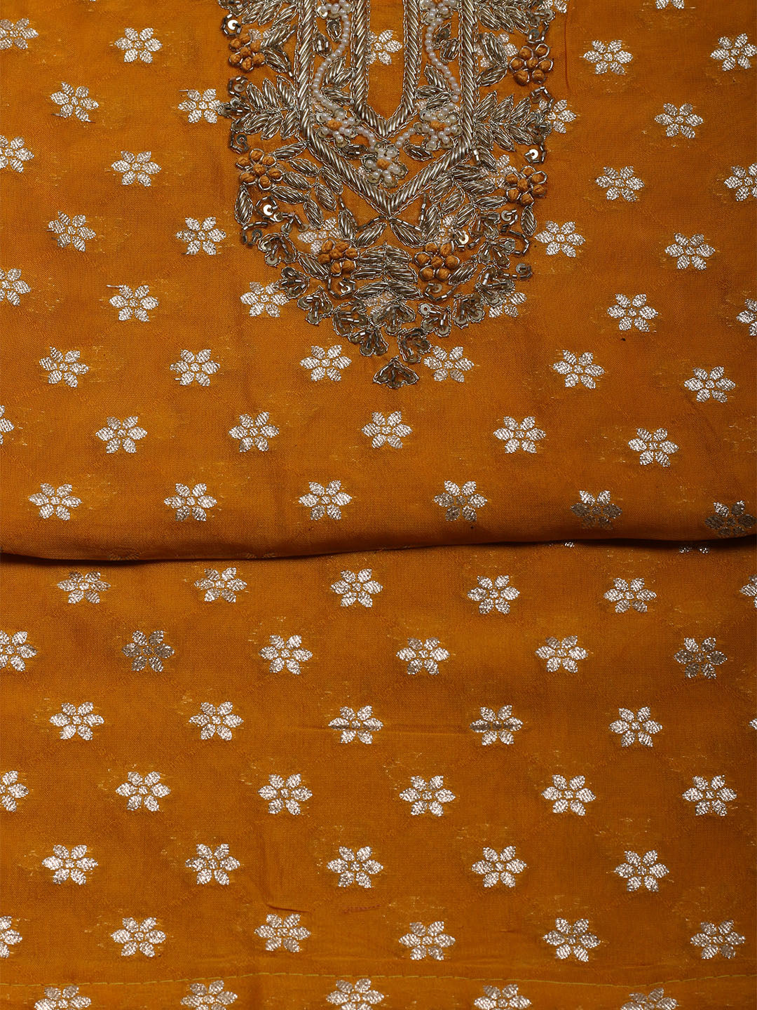 Neck Embroidered Georgette Unstitched Suit With Dupatta