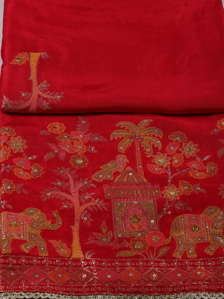 Woven Design Chanderi Unstitched Suit With Pant &amp; Dupatta