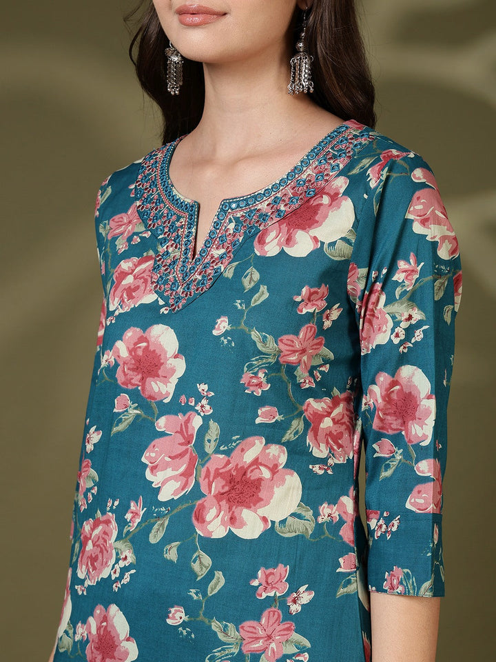 Printed Cotton Blend Kurta With Pant &amp; Dupatta