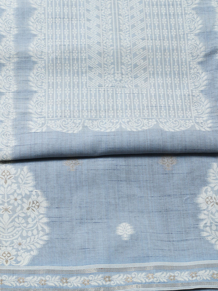 Printed Chanderi Unstitched Suit With Pant &amp; Dupatta