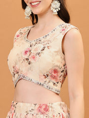 Floral Printed Chinon Choli With Skirt & Dapatta