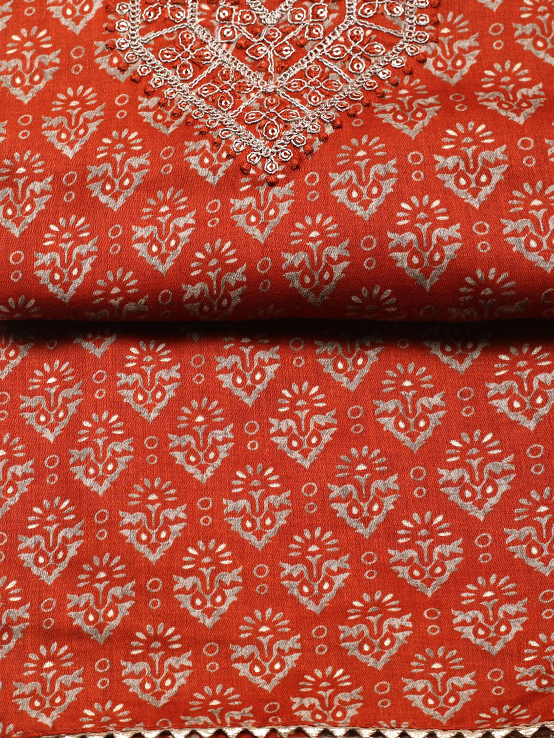 Embroidered Cotton Unstitched Suit With Pant &amp; Dupatta