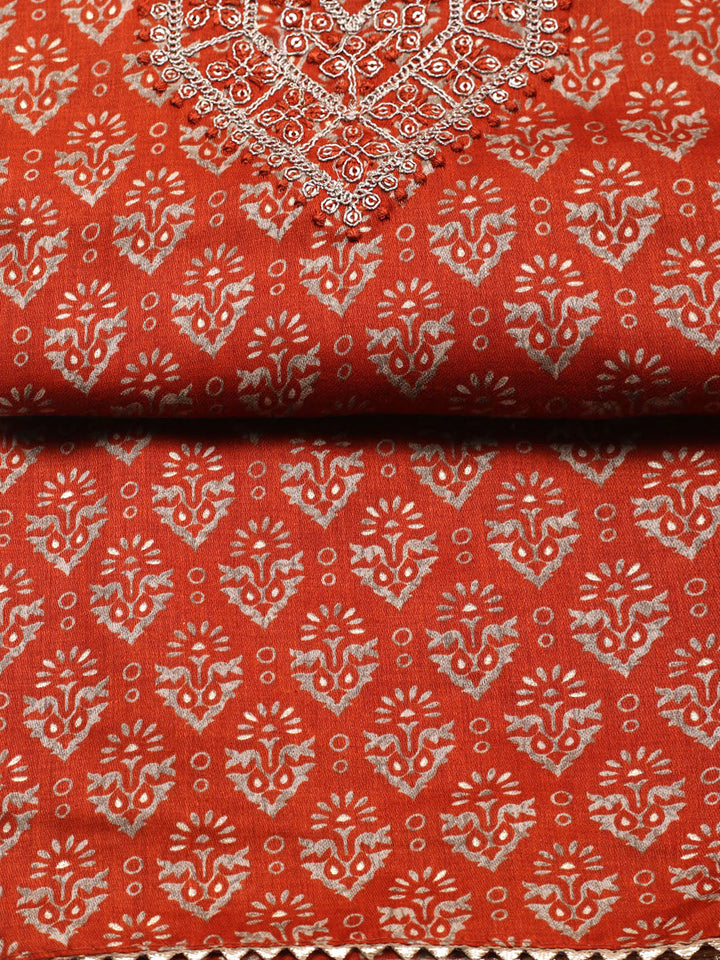 Embroidered Cotton Unstitched Suit With Pant &amp; Dupatta
