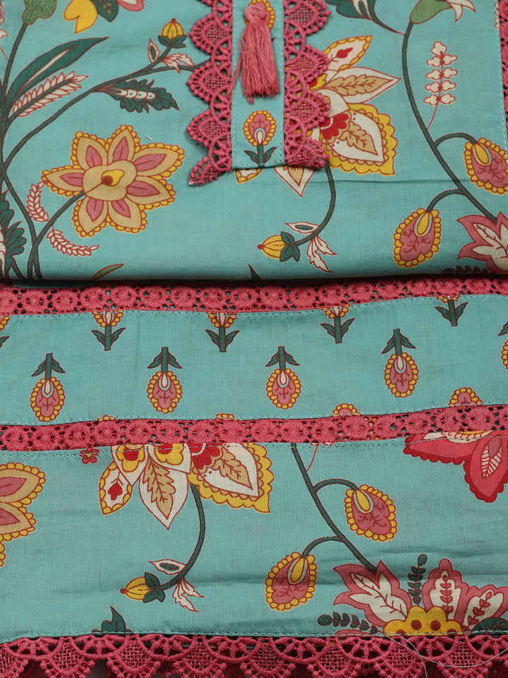 Embroidered Cotton Blend Unstitched Suit With Pant &amp; Dupatta