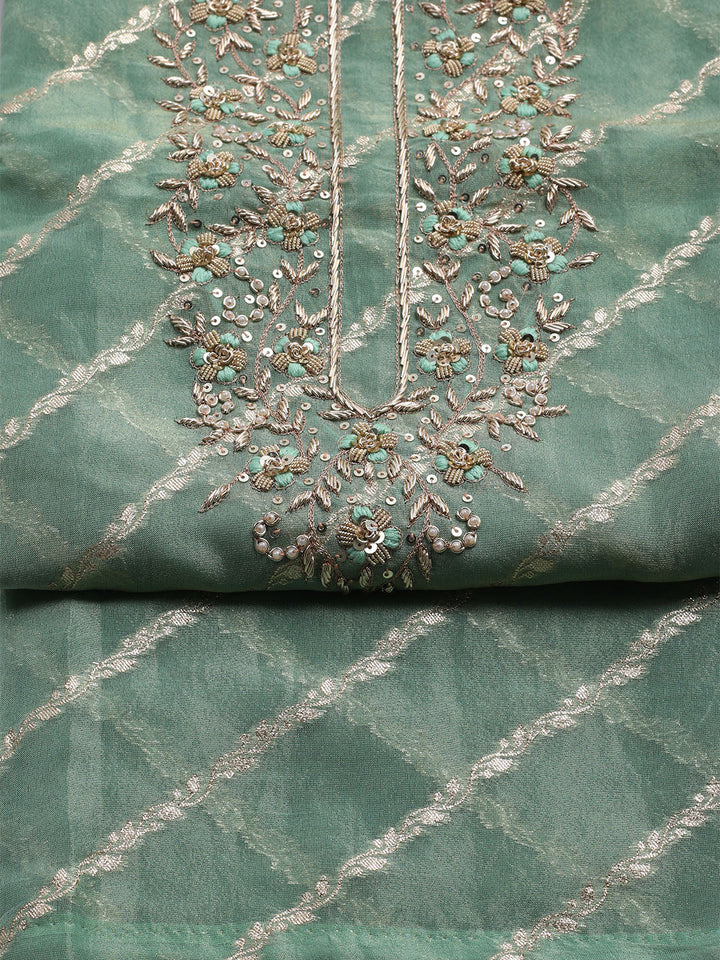 Embroidered Chanderi Unstitched Suit With Dupatta