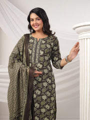 Printed Cotton Blend Kurta With Pants & Dupatta