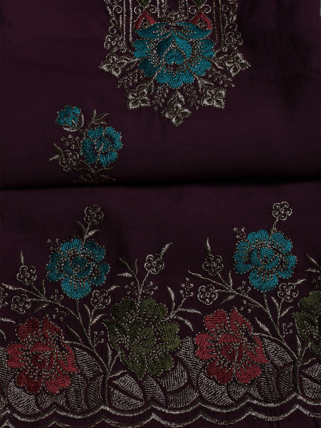 Embroidered Chanderi Unstitched Suit With Dupatta